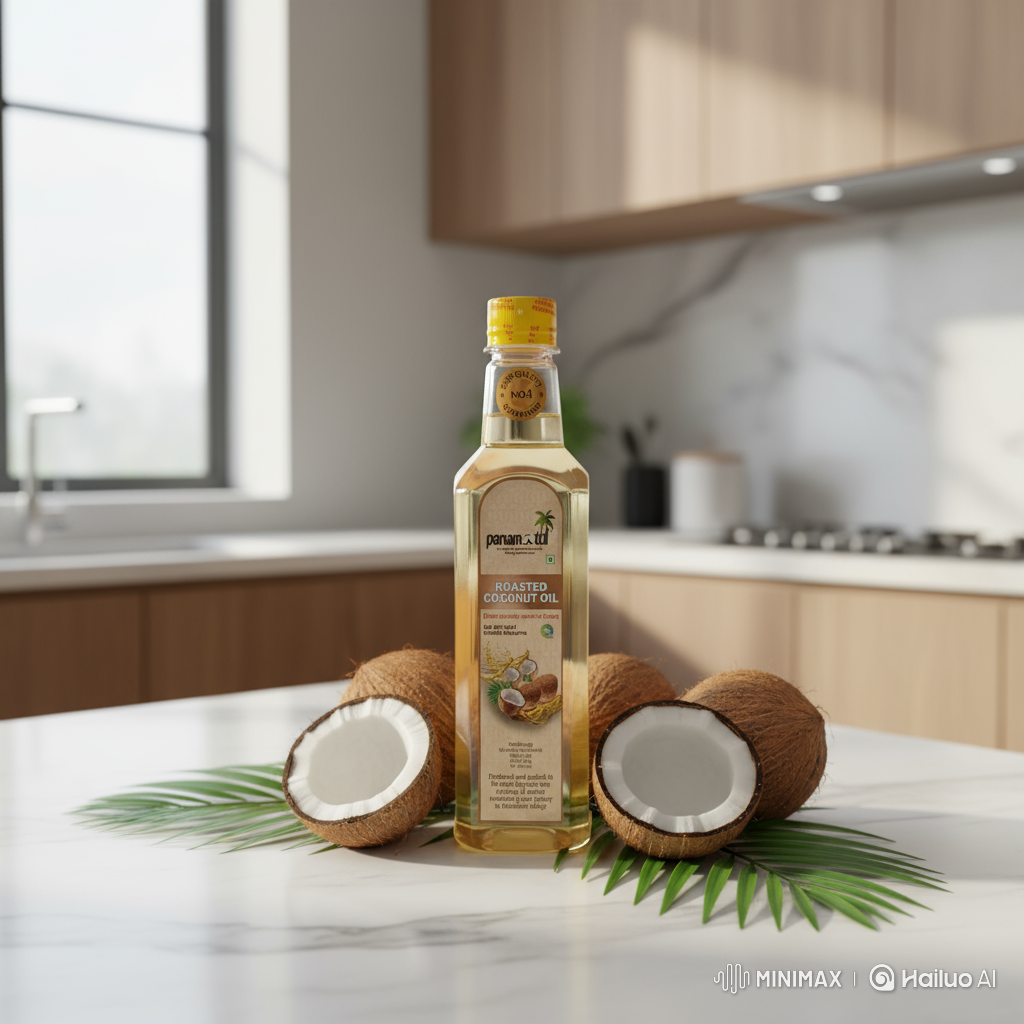 Aromatic Roasted Coconut Oil- Enhance flavor and wellness with the rich aroma of roasted coconuts.