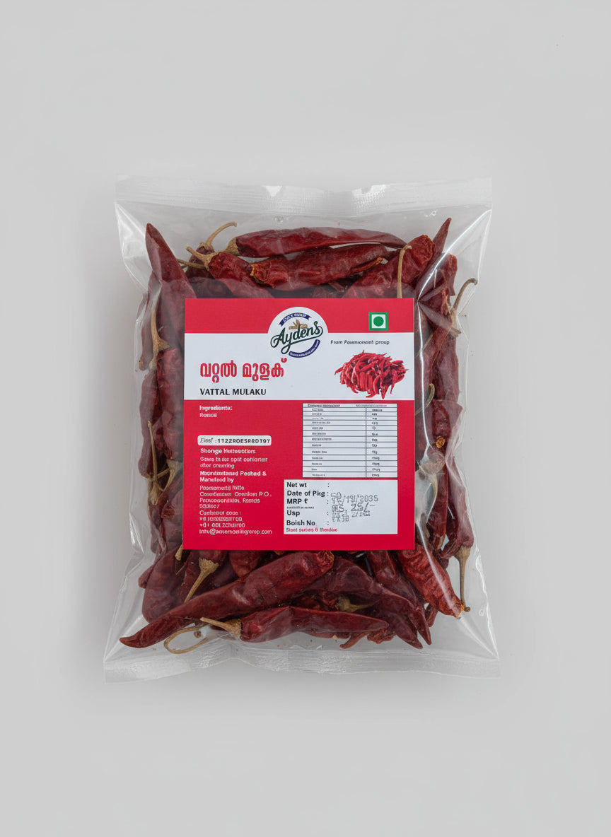 Aydens Vattal Mulak – 50g | Authentic Kerala Dried Red Chilli